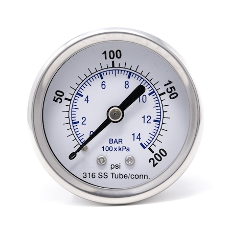 Pic Gauges 2 in Dial, 1/4 in NPT Male Center Back Location, Stainless Steel Case Material PRO-302D-204G-01